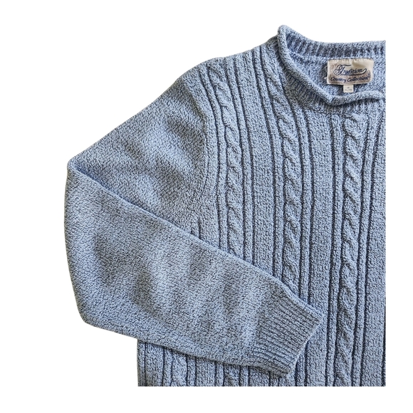 Vintage 1990s Rolled-Neck Pullover Sweater Women XL Marled Blue Cable Knit - Picture 2 of 6